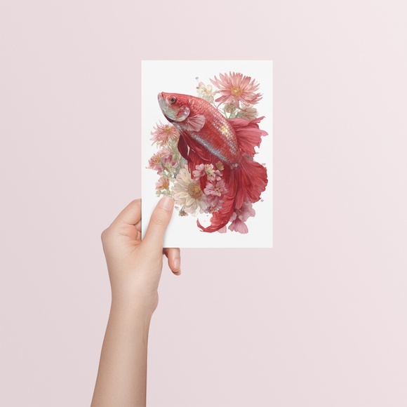 Watercolor Betta Fish with Flowers Wall Art Print Unframed - Enchanting Aquatic - Picture 5 of 6